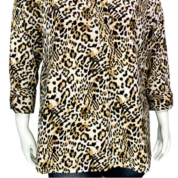 Chicos Womens No Iron Cheetah Print Pullover Popover Top Stretch Size 3 | XL - Picture 5 of 15